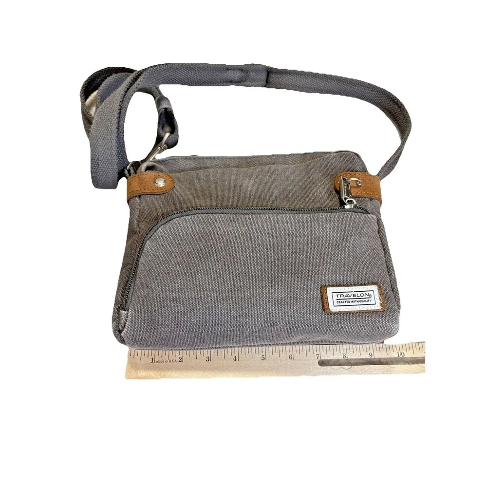 Travelon Anti-Theft Heritage Small Pewter Gray Crossbody Bag Secure Travel